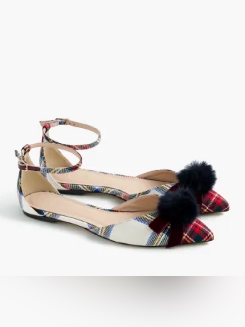 J.Crew Sadie Pom-Pom Ankle-Strap Flats
